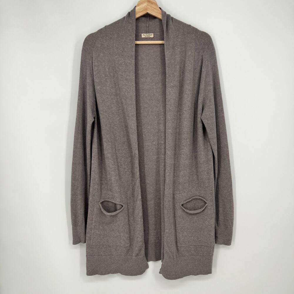 New Scotland Alpaca Wool Blend Open Cardigan Women Small Gray Long Line Pockets